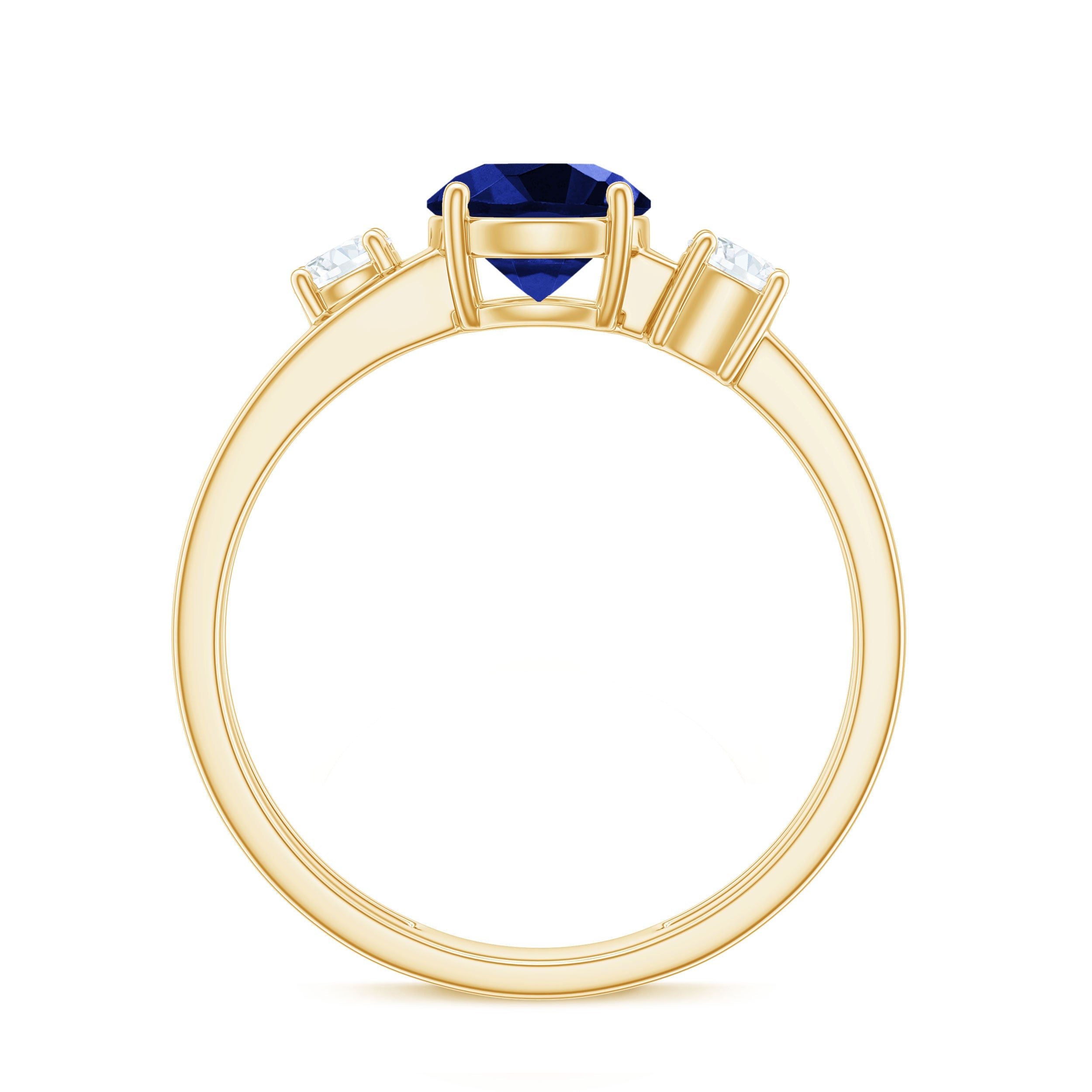 Certified 1 Carat Lab Grown Blue Sapphire Double Band Engagement Ring with Diamond