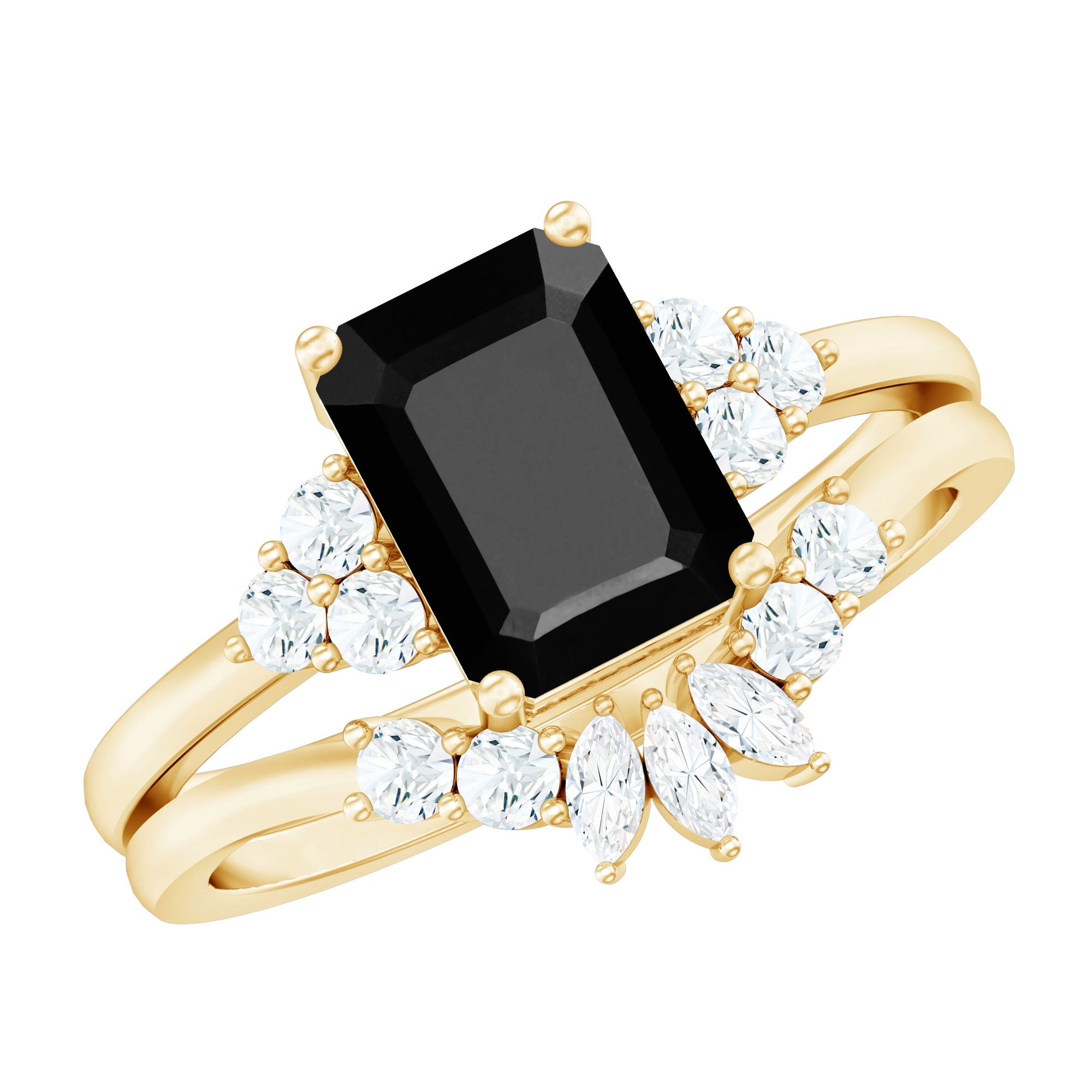 Created Black Diamond Engagement Ring Set with Diamond