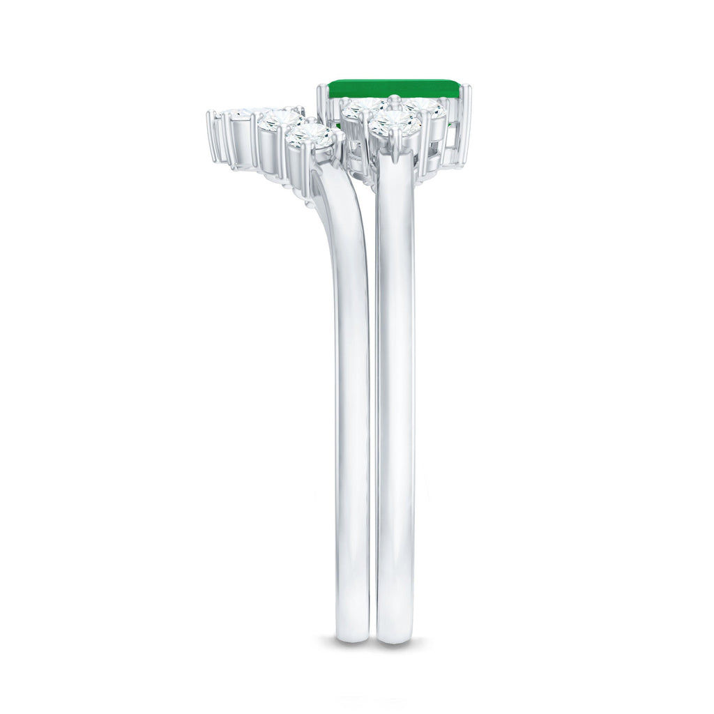 Certified Real Emerald Diamond Emerald Cut Engagement Ring and Wedding Band