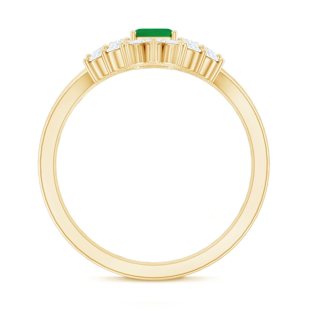 Certified Real Emerald Diamond Emerald Cut Engagement Ring and Wedding Band