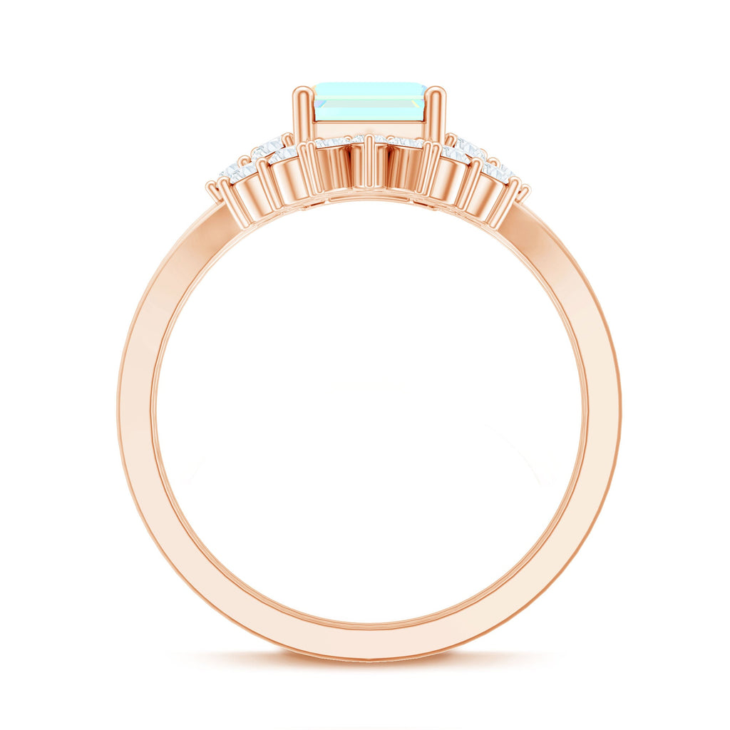 Certified Real Ethiopian Opal Diamond Emerald Cut Engagement Ring with Enhancer