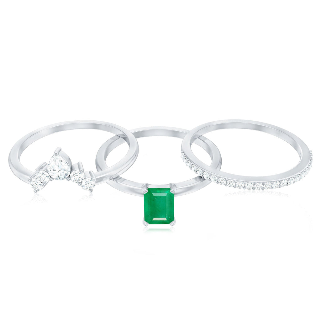 0.6 Carat Natural Emerald Cut Emerald Diamond Bridal Ring Set of 3