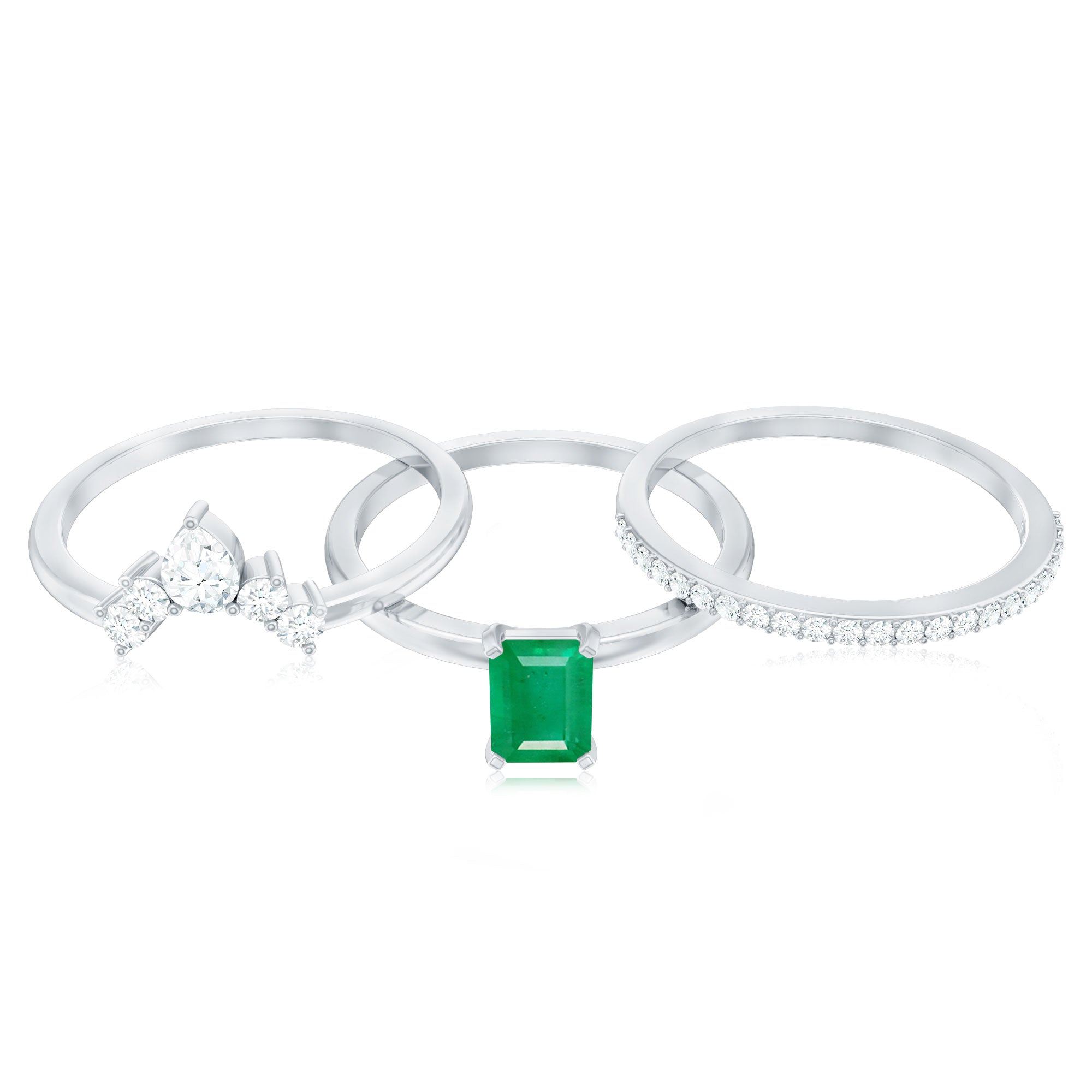 0.6 Carat Natural Emerald Cut Emerald Diamond Bridal Ring Set of 3