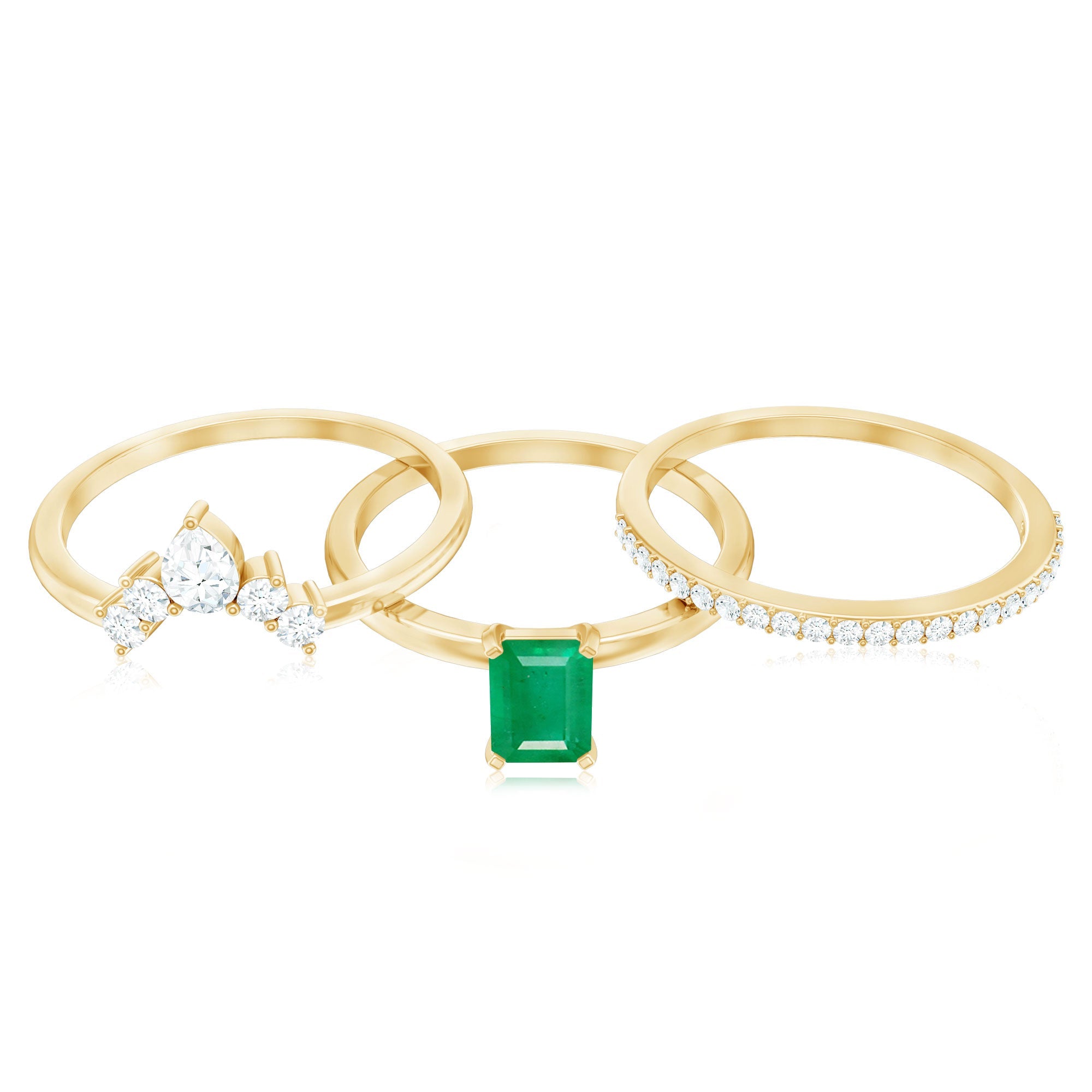 0.6 Carat Natural Emerald Cut Emerald Diamond Bridal Ring Set of 3