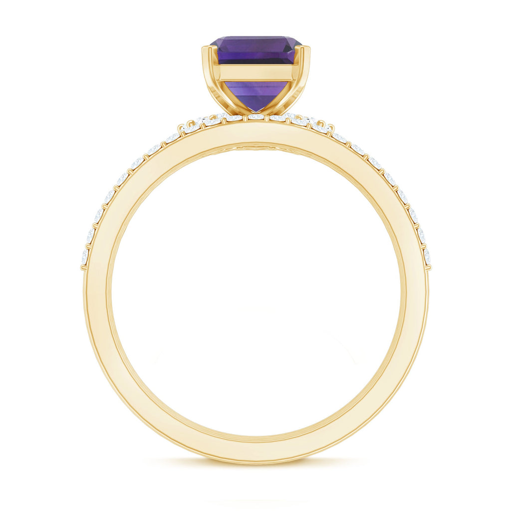 Natural 1.4 Carat Amethyst 3 Piece Bridal Ring Set with Diamond