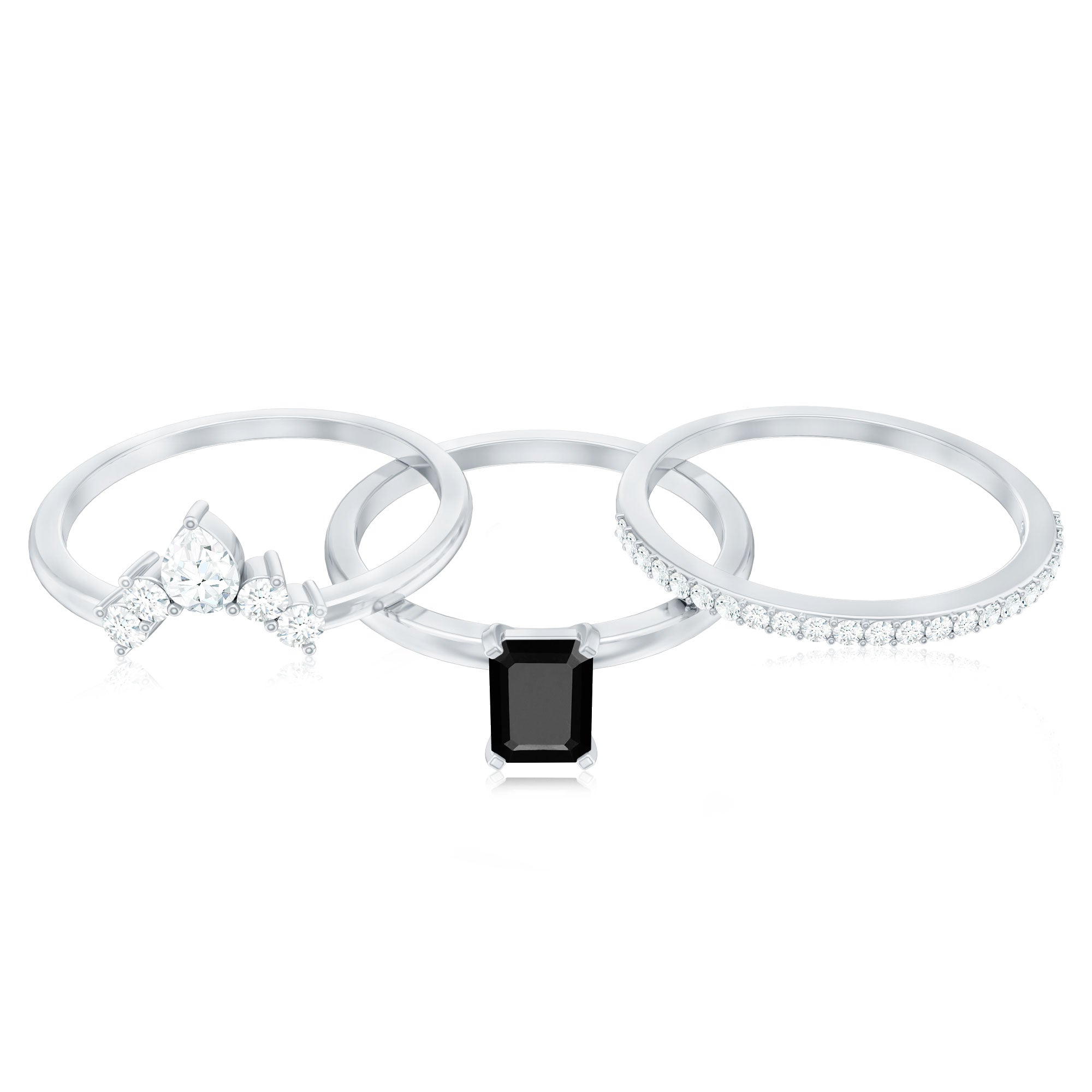 Emerald Cut Black Onyx and Diamond Trio Wedding Ring Set