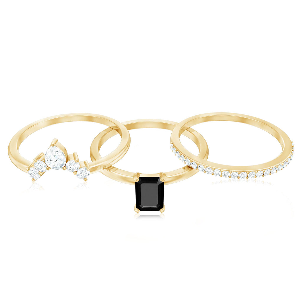 Emerald Cut Black Onyx and Diamond Trio Wedding Ring Set