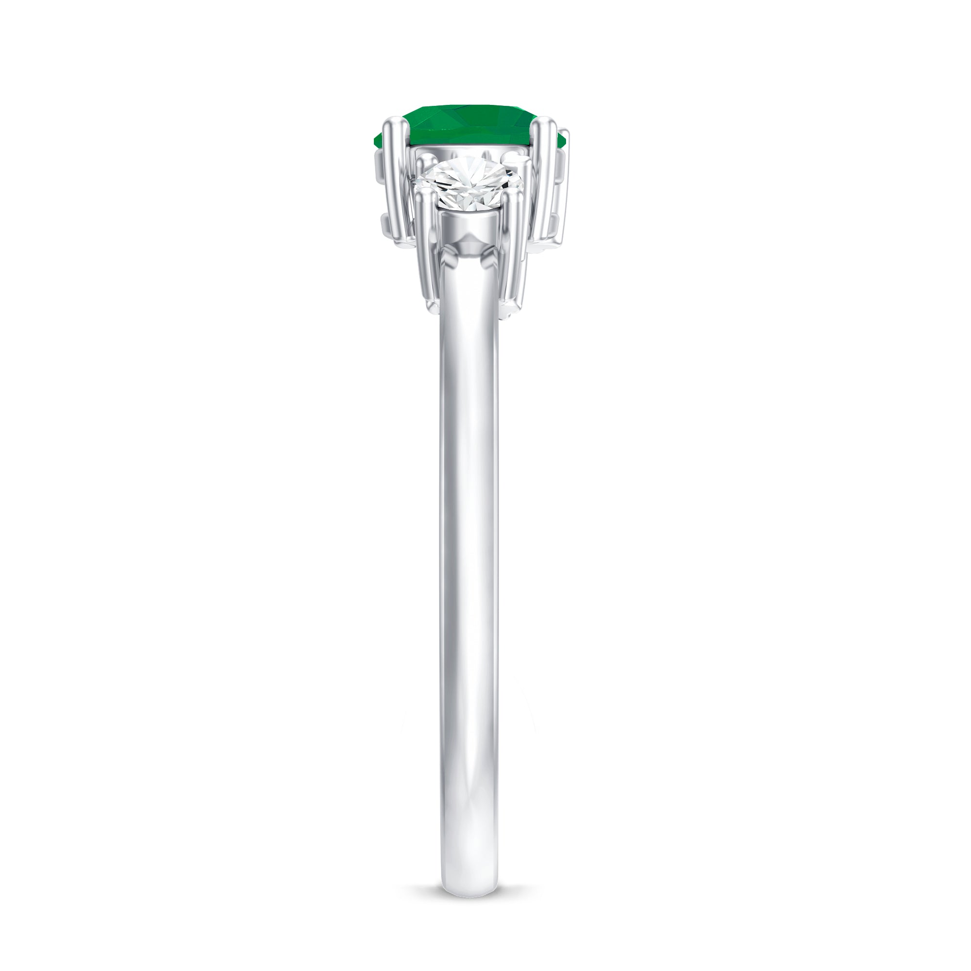 Genuine Emerald and Diamond Promise Three Stone Ring