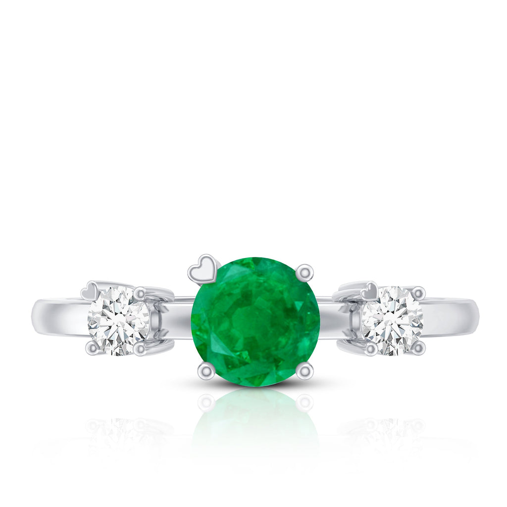 Genuine Emerald and Diamond Promise Three Stone Ring