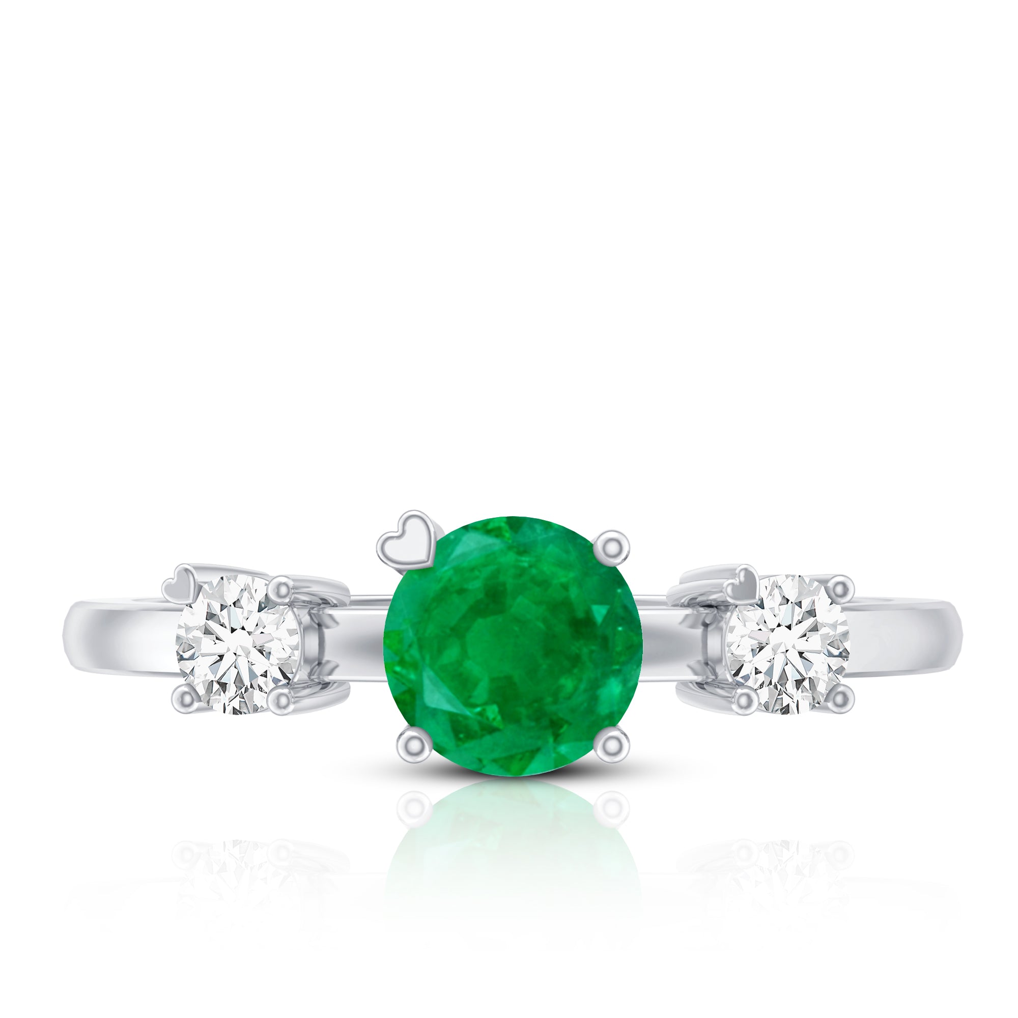 Genuine Emerald and Diamond Promise Three Stone Ring