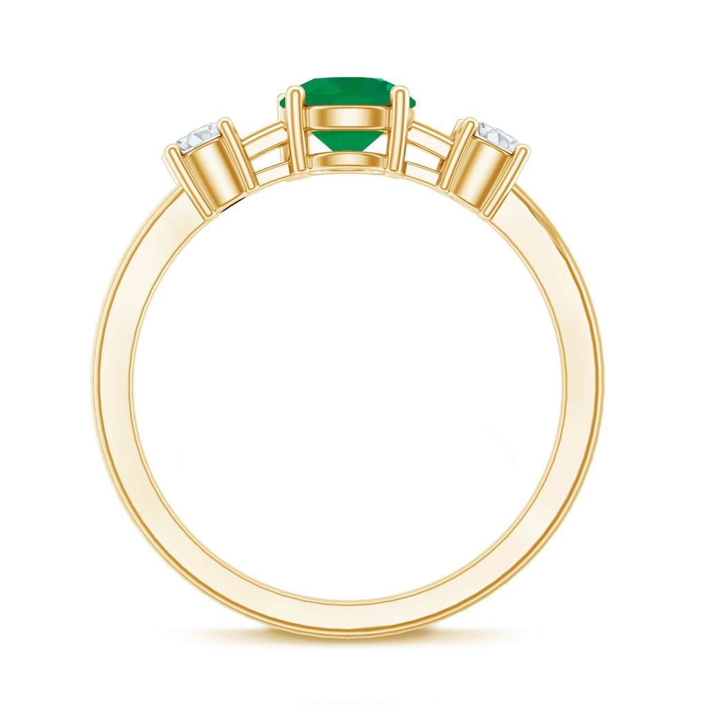 Genuine Emerald and Diamond Promise Three Stone Ring
