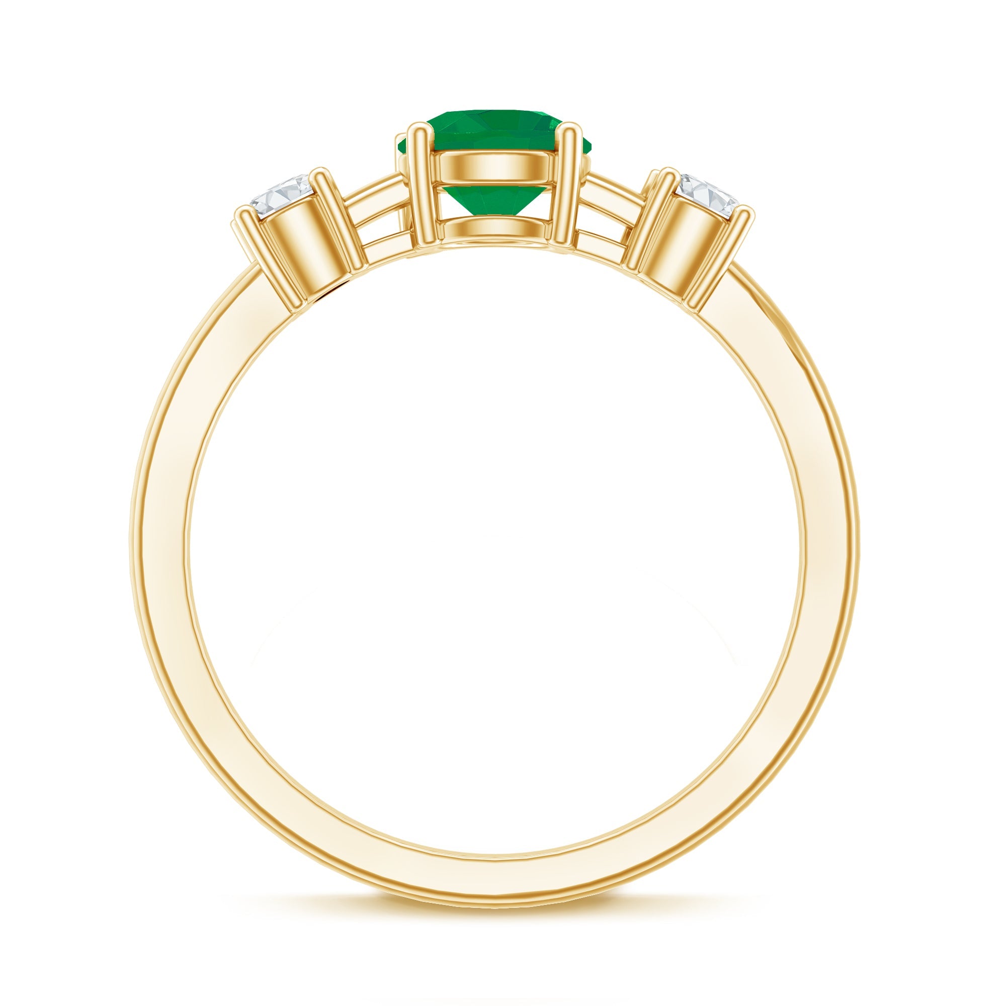 Genuine Emerald and Diamond Promise Three Stone Ring