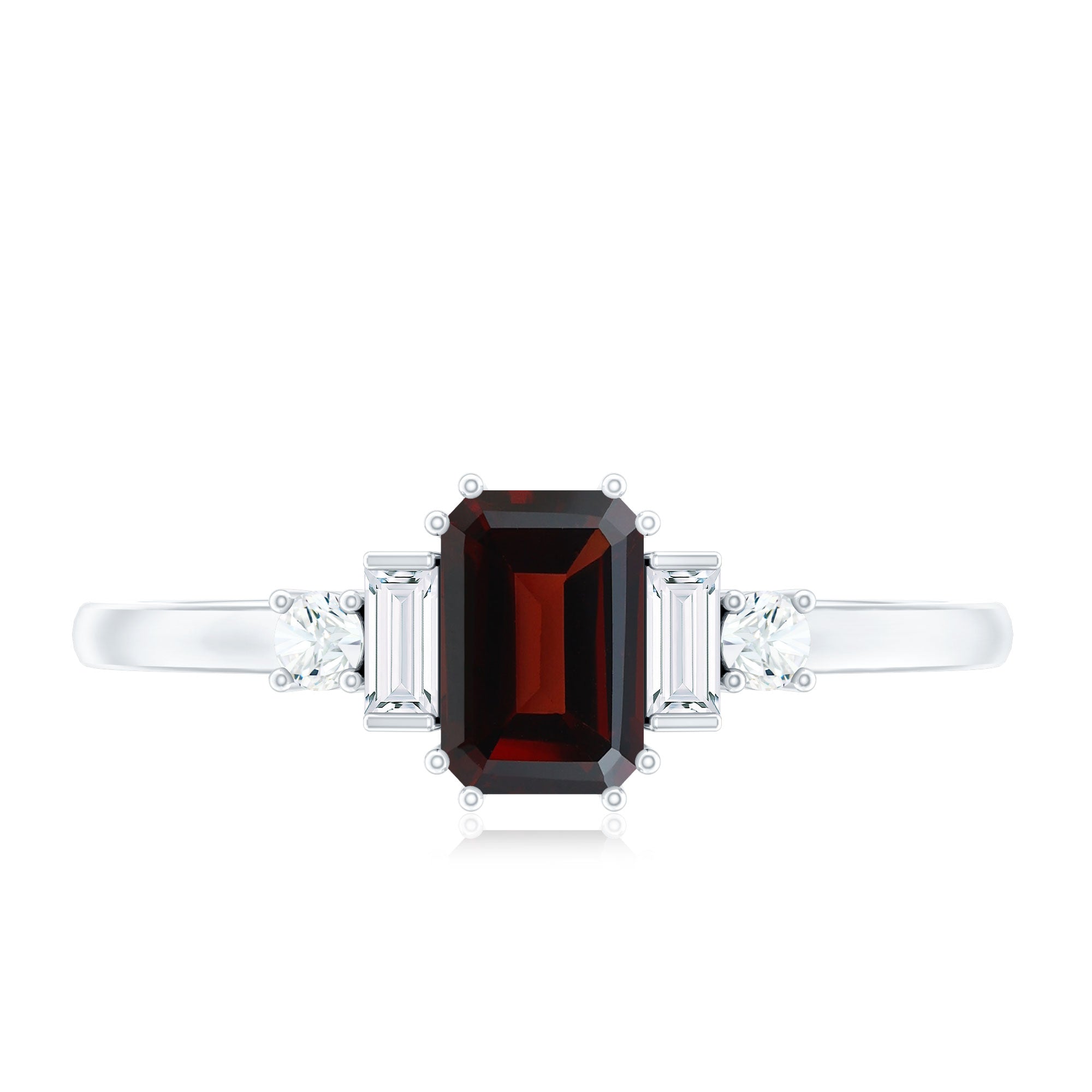 Certified Garnet Emerald Cut Engagement Ring with Real Diamond