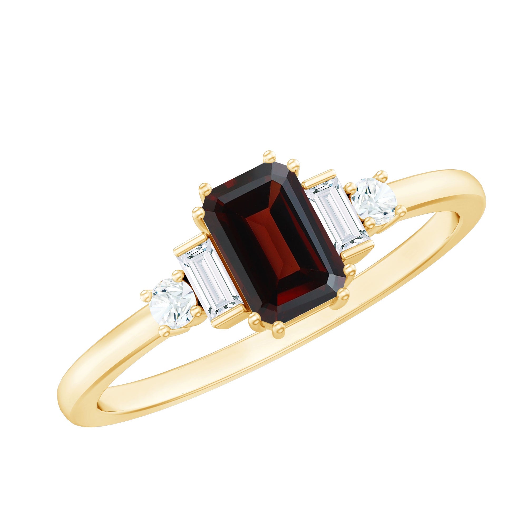 Certified Garnet Emerald Cut Engagement Ring with Real Diamond
