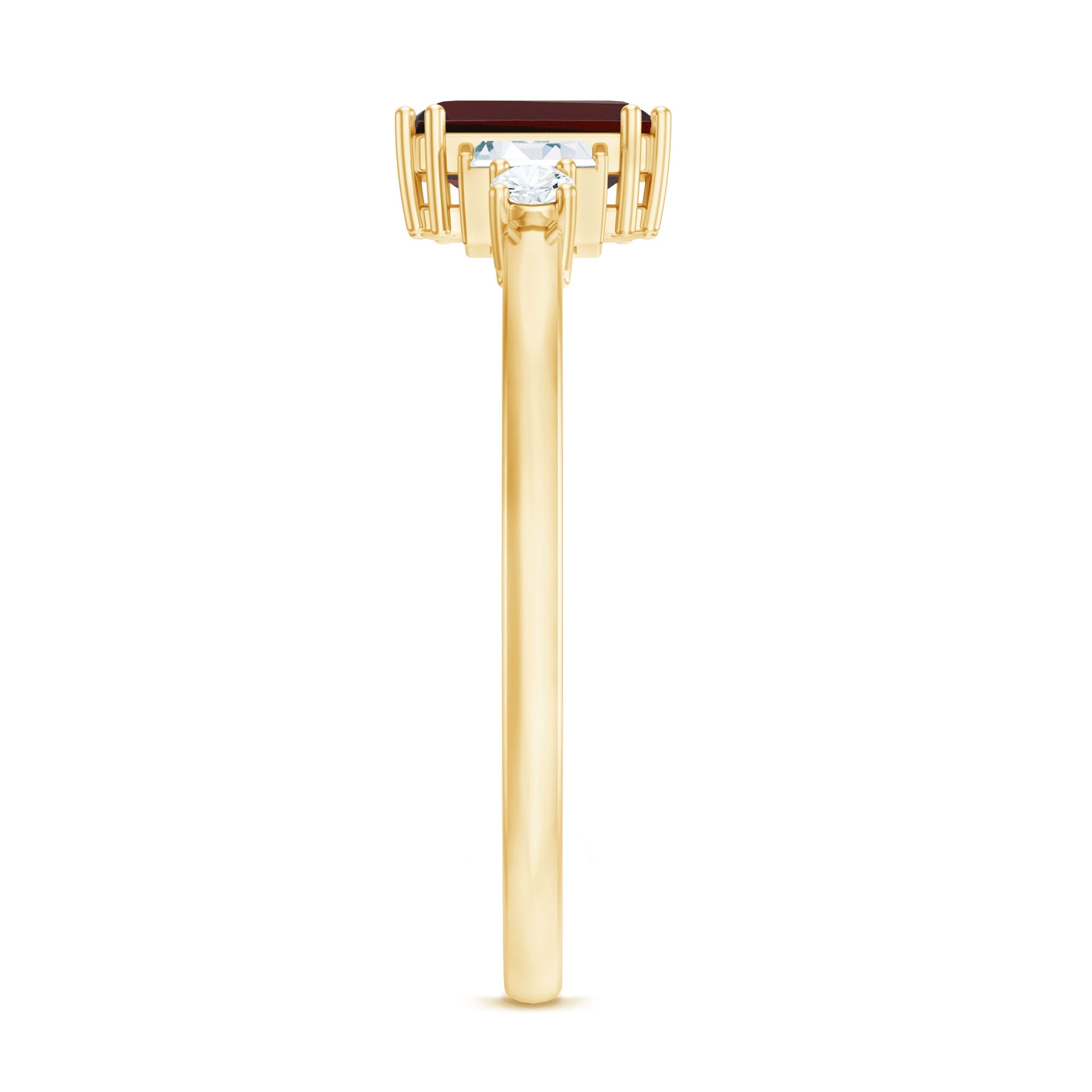 Certified Garnet Emerald Cut Engagement Ring with Real Diamond