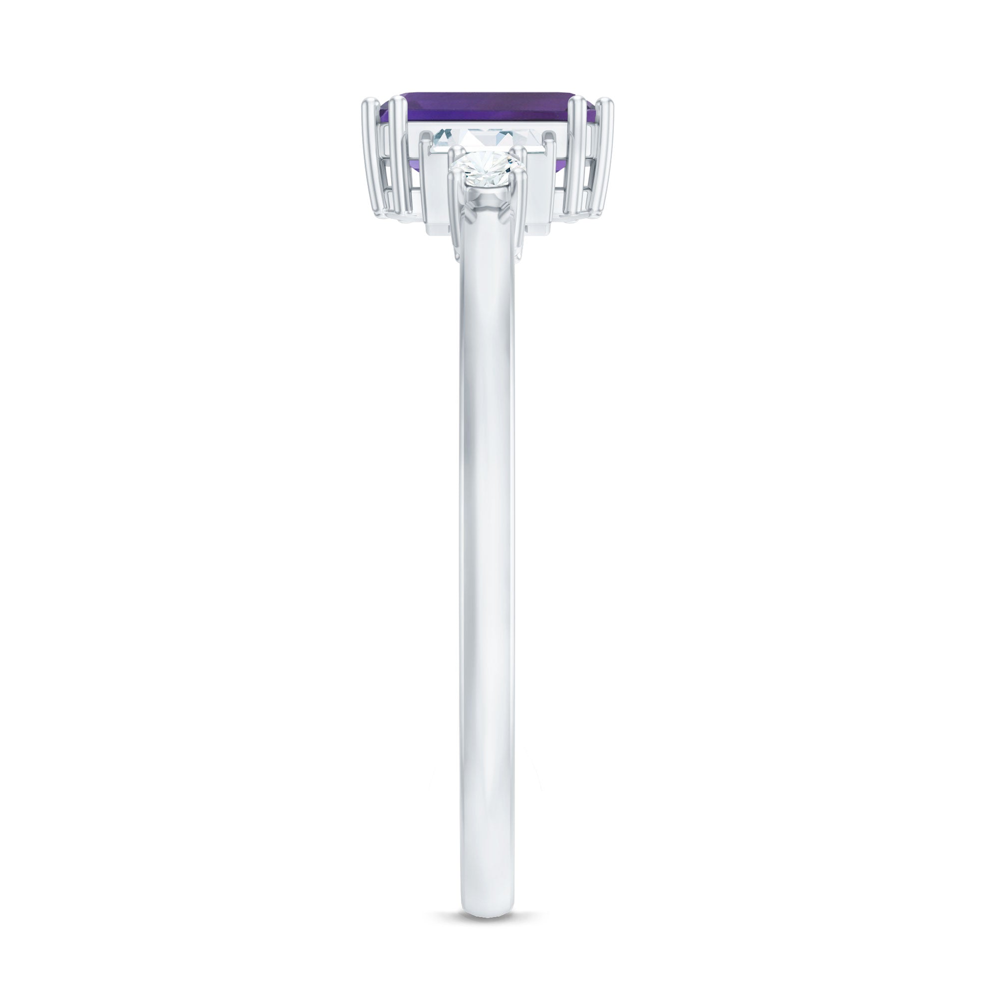 1.4 Carat Amethyst Emerald Cut Engagement Ring with Diamond