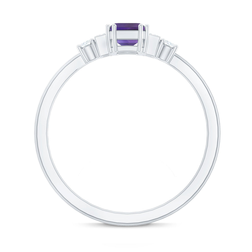 1.4 Carat Amethyst Emerald Cut Engagement Ring with Diamond
