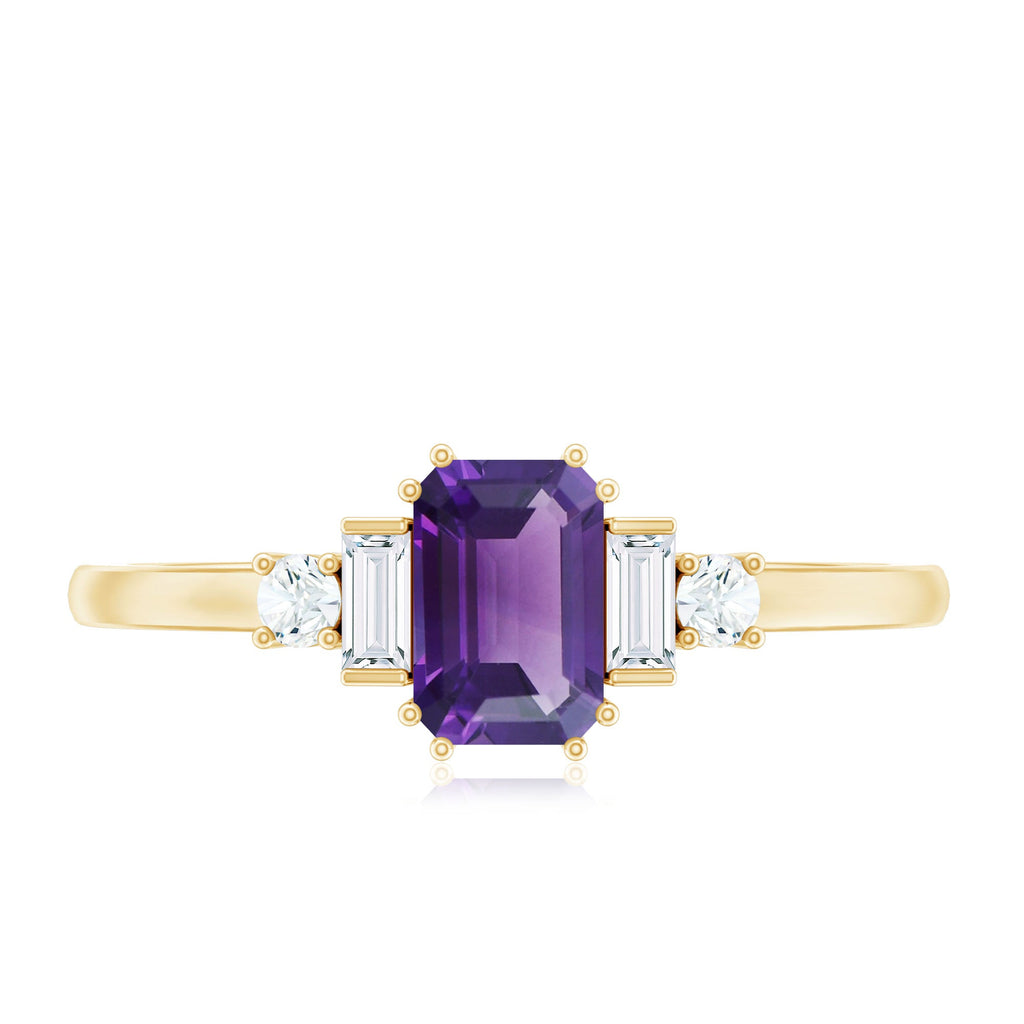 1.4 Carat Amethyst Emerald Cut Engagement Ring with Diamond