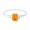 1 CT Emerald Cut Fire Opal Engagement Ring with Diamond