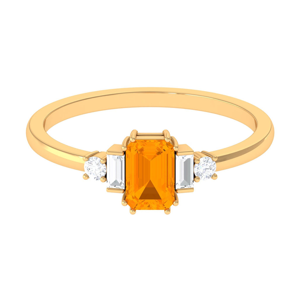 1 CT Emerald Cut Fire Opal Engagement Ring with Diamond
