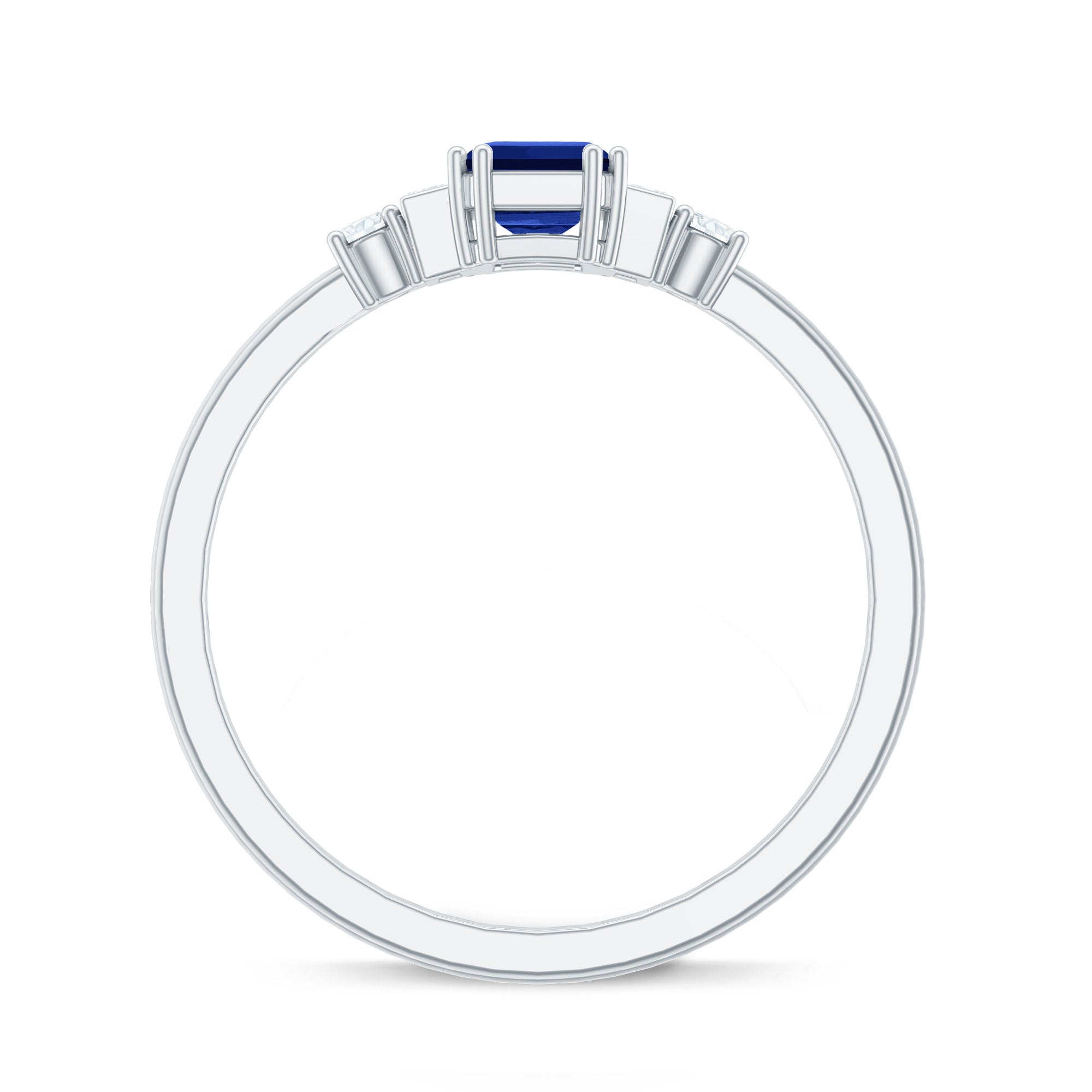 Certified 1.75 Carat Lab Grown Blue Sapphire Emerald Cut Engagement Ring with Diamond