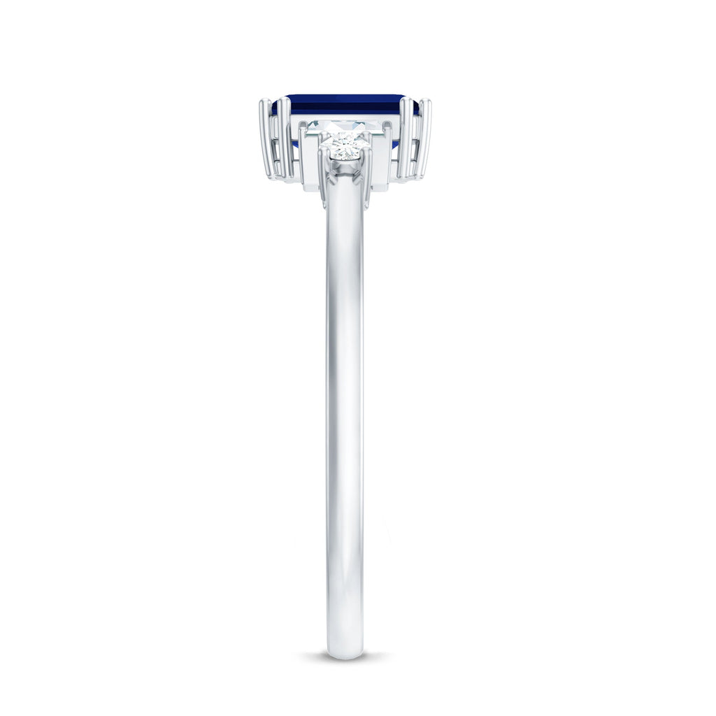 Certified 1.75 Carat Lab Grown Blue Sapphire Emerald Cut Engagement Ring with Diamond