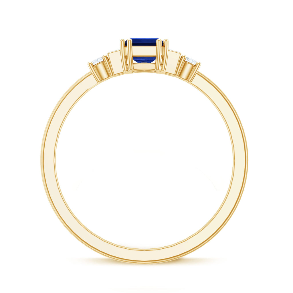 Certified 1.75 Carat Lab Grown Blue Sapphire Emerald Cut Engagement Ring with Diamond