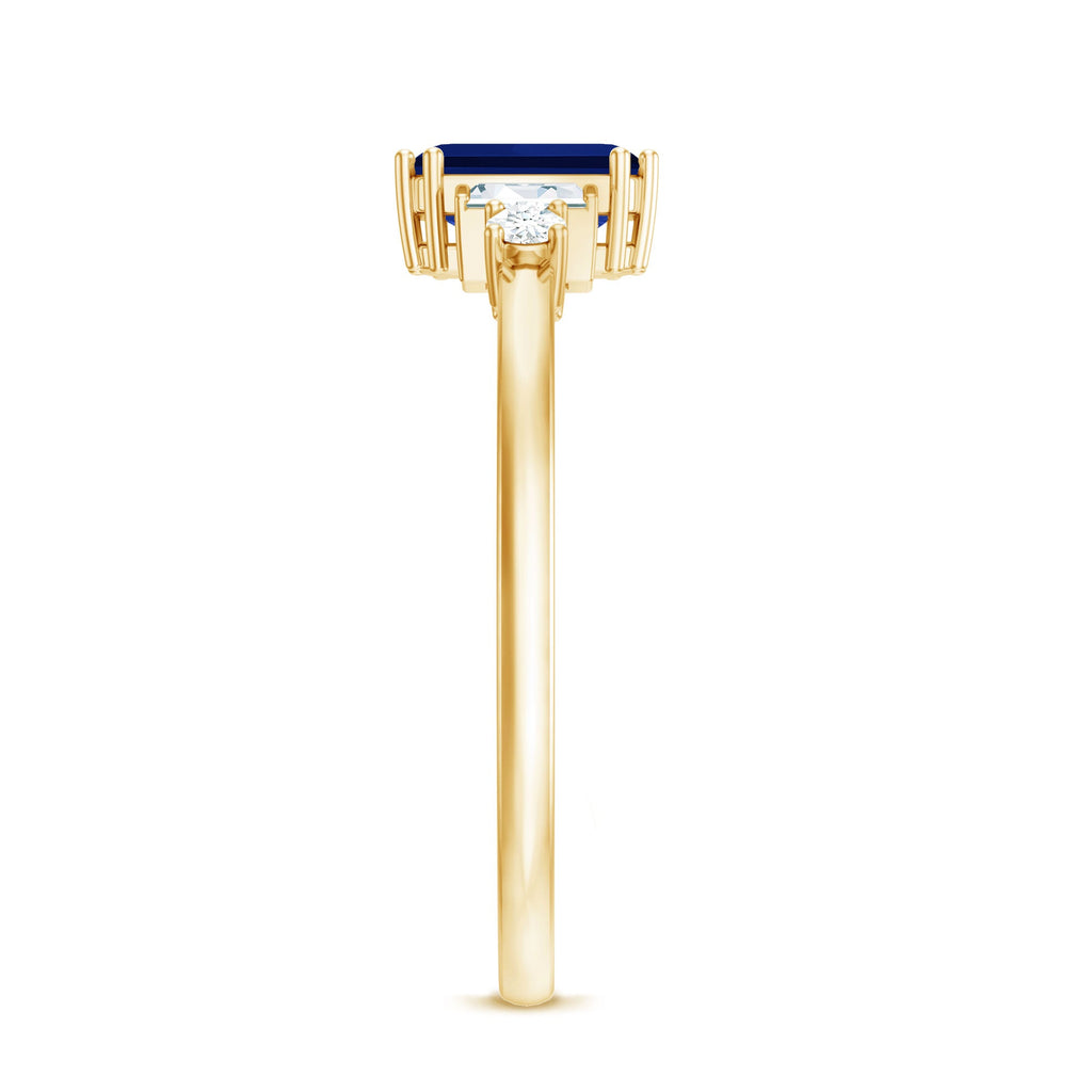 Certified 1.75 Carat Lab Grown Blue Sapphire Emerald Cut Engagement Ring with Diamond