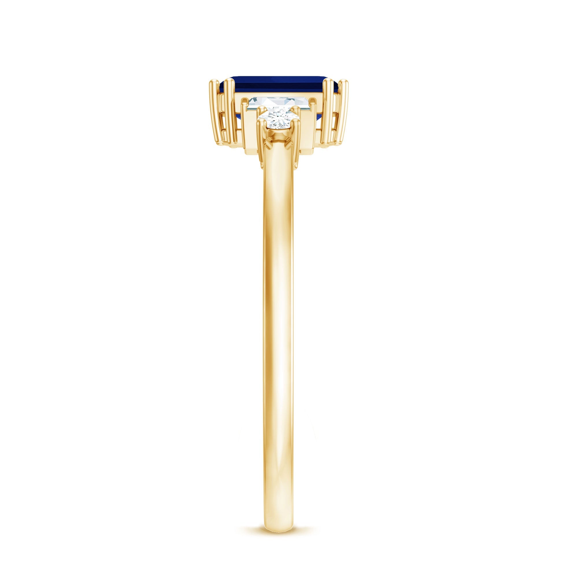 Certified 1.75 Carat Lab Grown Blue Sapphire Emerald Cut Engagement Ring with Diamond