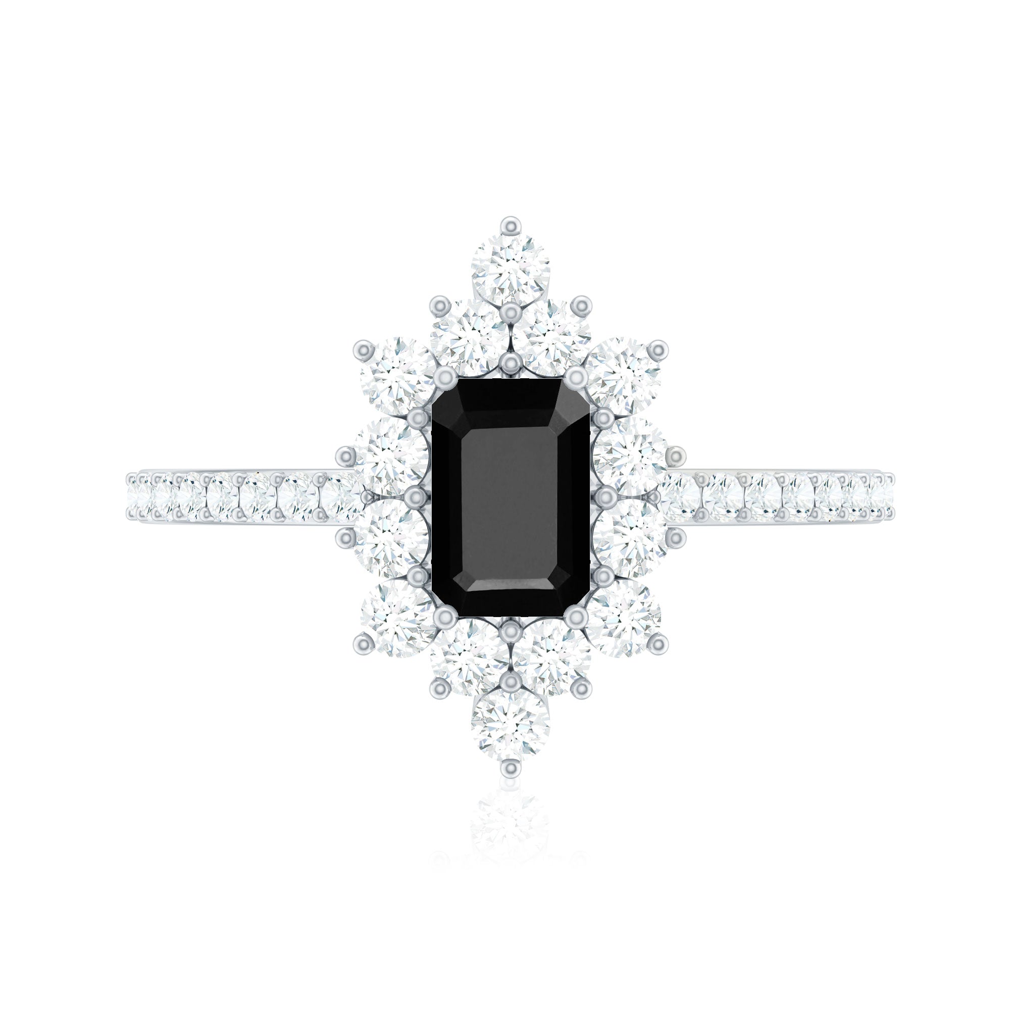 Vintage Inspired Black Onyx Engagement Ring with Diamond Halo