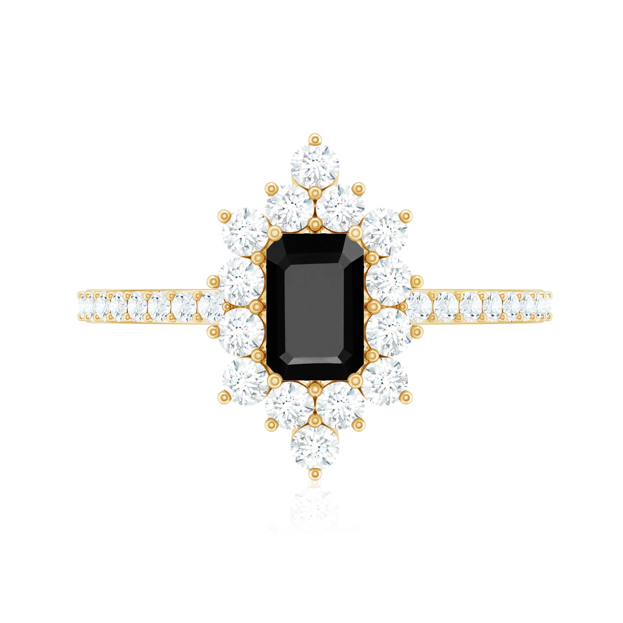 Vintage Inspired Black Onyx Engagement Ring with Diamond Halo