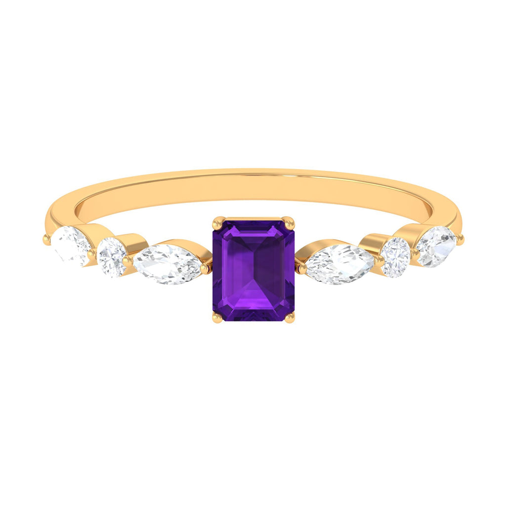 Genuine 1.4 Carat Amethyst Emerald Cut Engagement Ring with Diamond