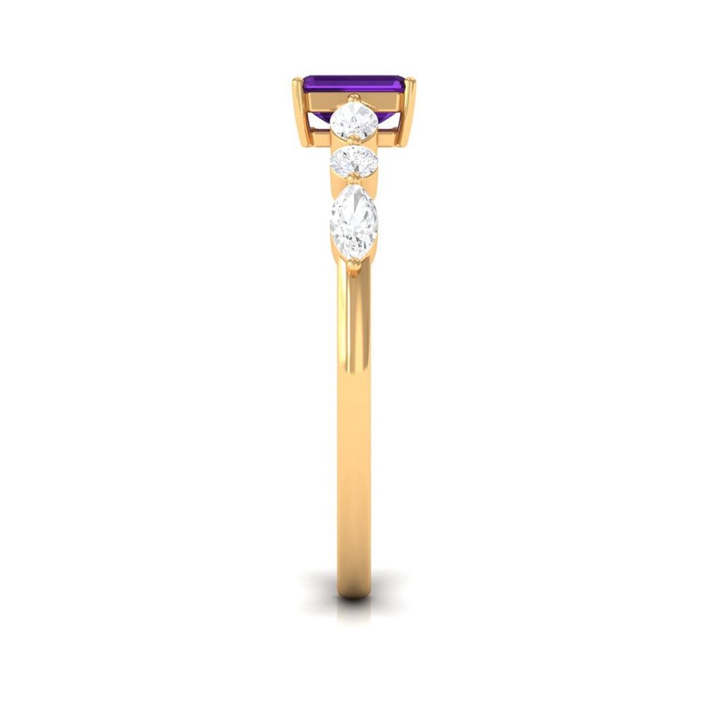 Genuine 1.4 Carat Amethyst Emerald Cut Engagement Ring with Diamond