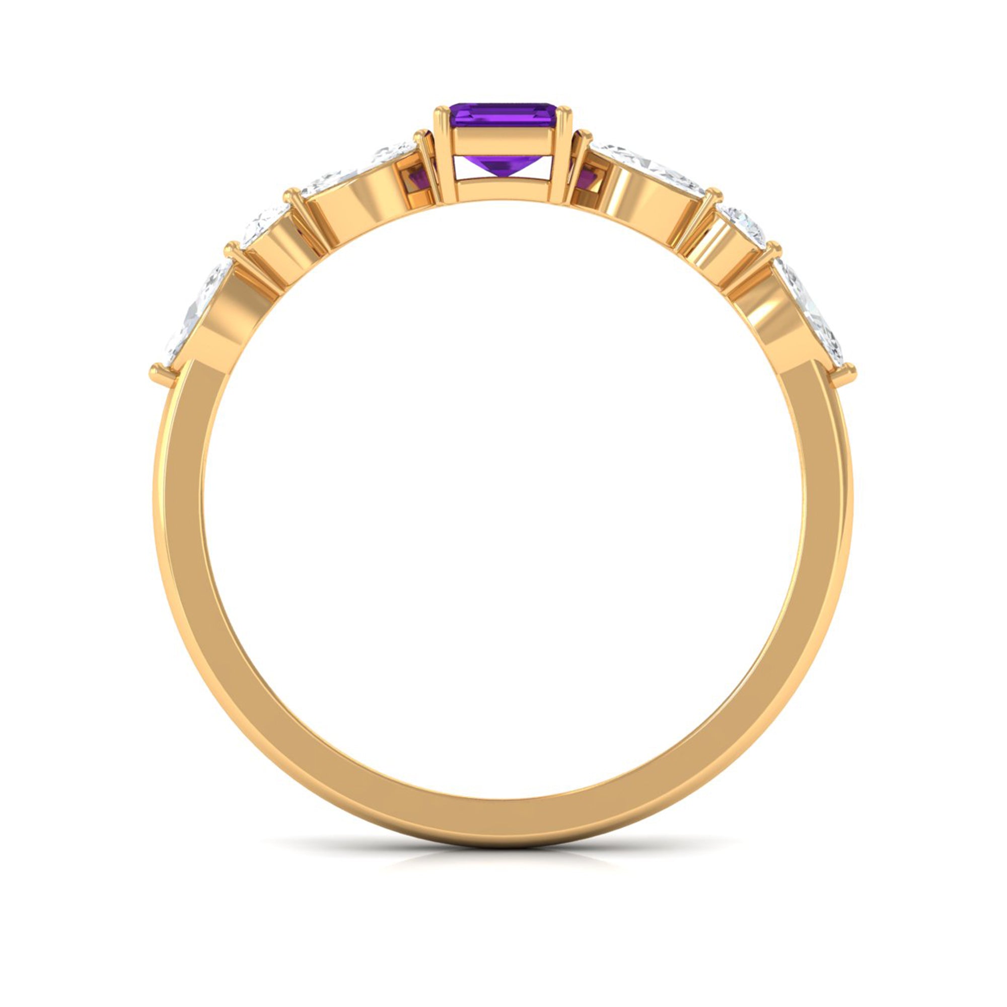 Genuine 1.4 Carat Amethyst Emerald Cut Engagement Ring with Diamond