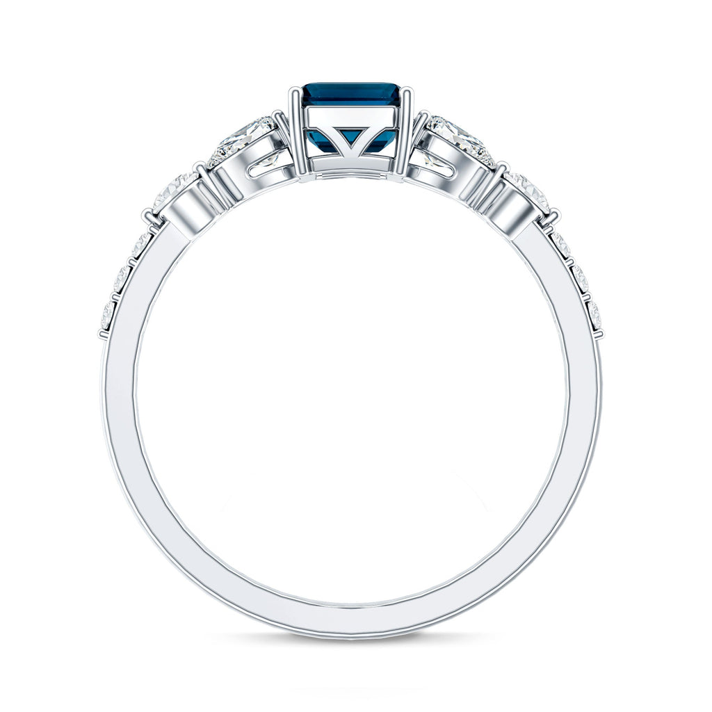 Genuine 2.2 Carat Emerald Cut London Blue Topaz Engagement Ring with Diamond