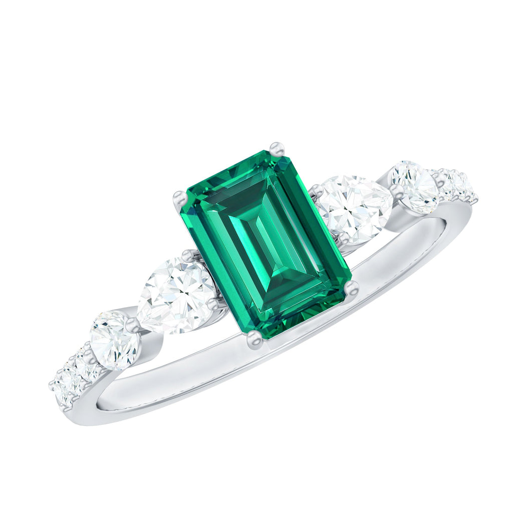 Certified Lab Grown Emerald Cut Emerald Engagement Ring with Side Stones