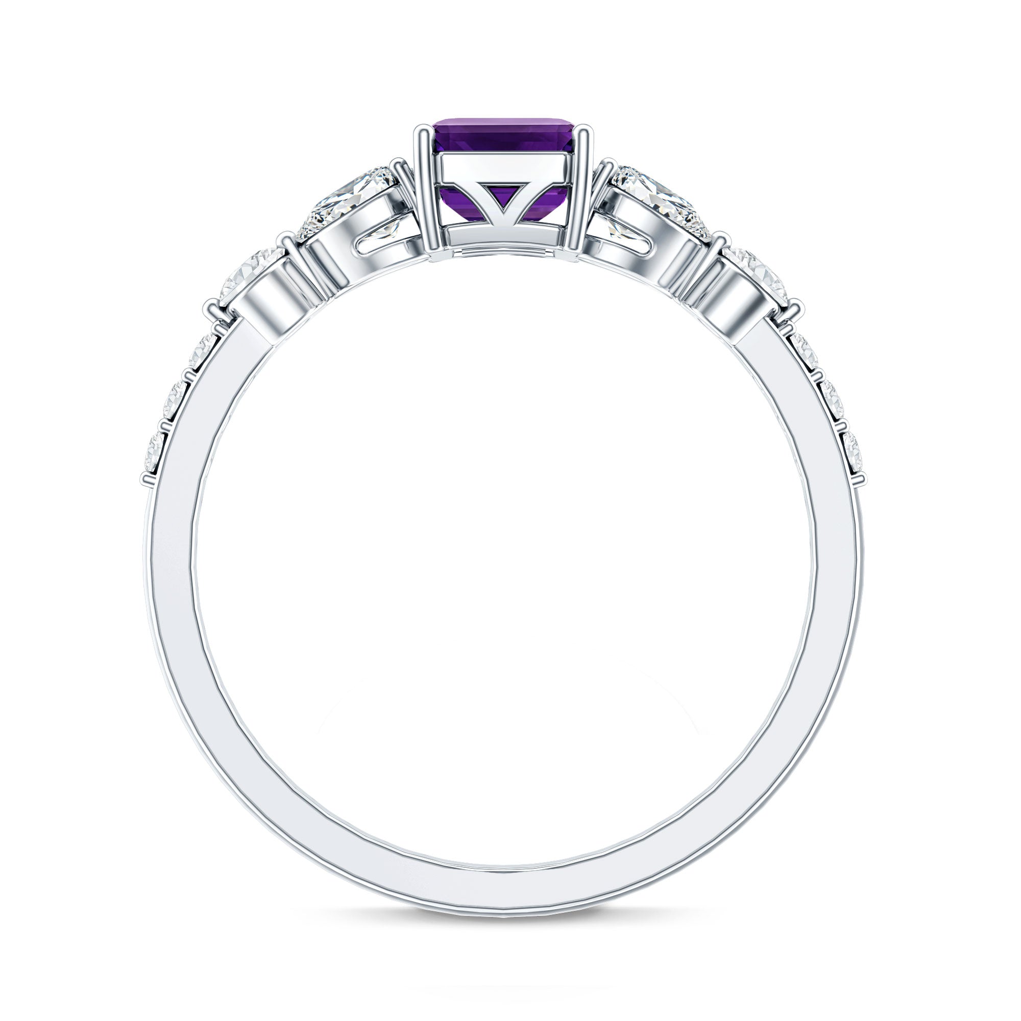 Real 1.4 Carat Emerald Cut Amethyst Engagement Ring with Moissanite