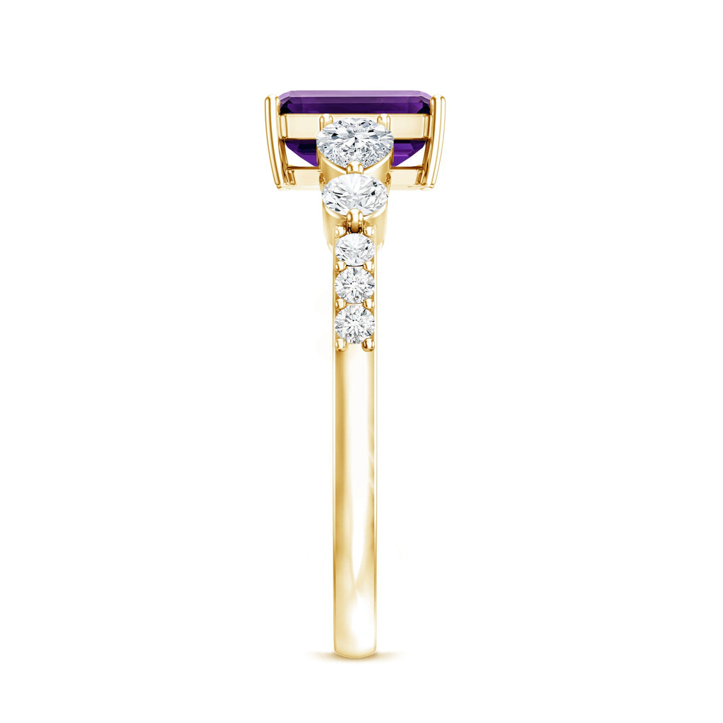 Real 1.4 Carat Emerald Cut Amethyst Engagement Ring with Moissanite