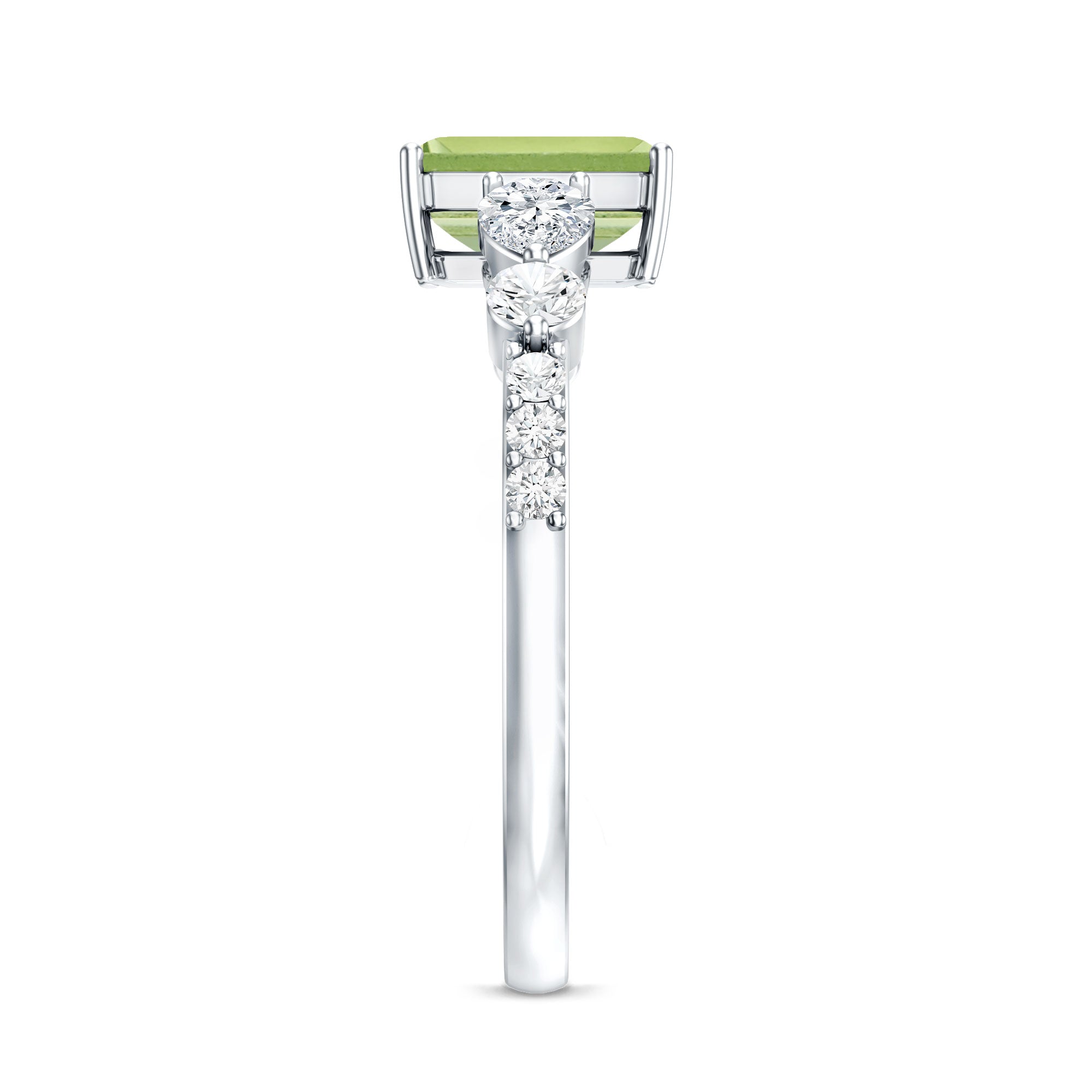 Natural 1.8 Carat Peridot Emerald Cut Engagement Ring with Side Stones