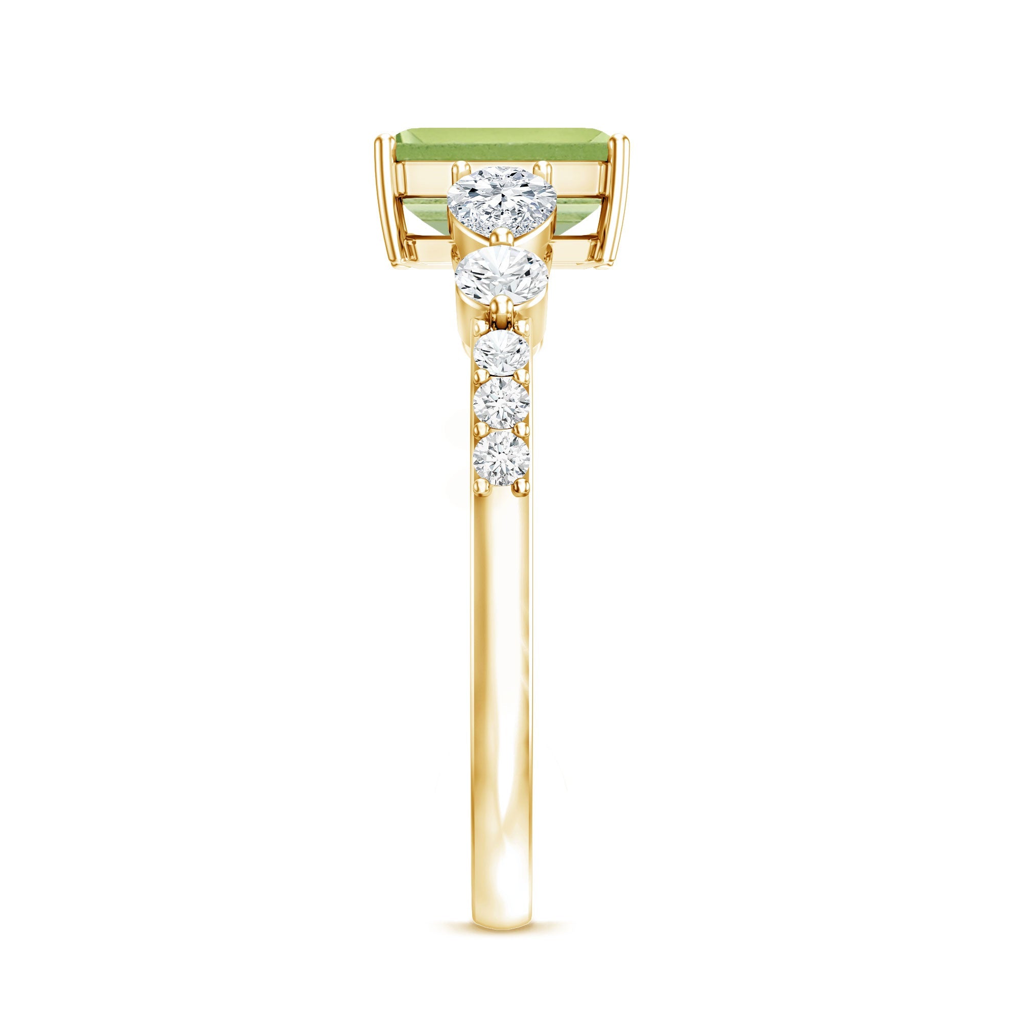 Natural 1.8 Carat Peridot Emerald Cut Engagement Ring with Side Stones