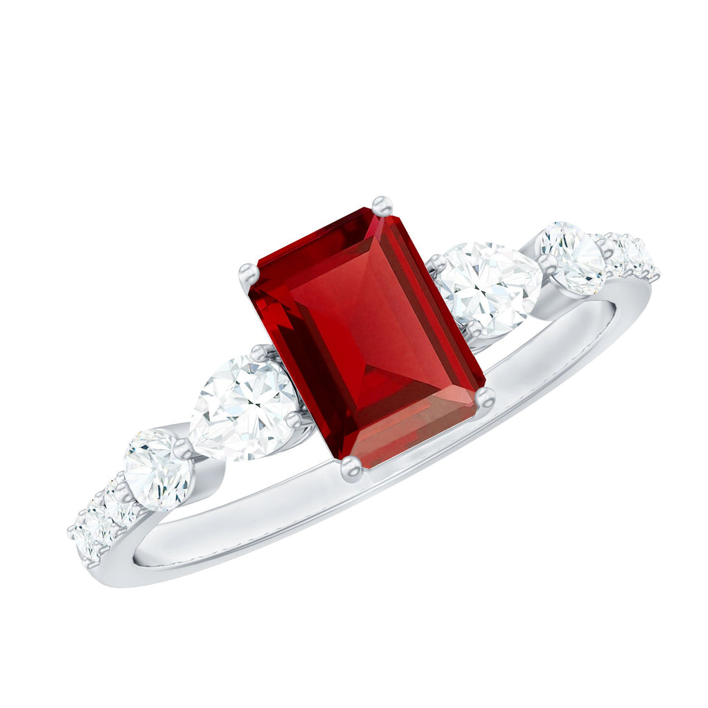 Certified 2.2 Carat Lab Grown Ruby Emerald Cut Engagement Ring with Side Stones