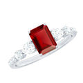 Certified 2.2 Carat Lab Grown Ruby Emerald Cut Engagement Ring with Side Stones