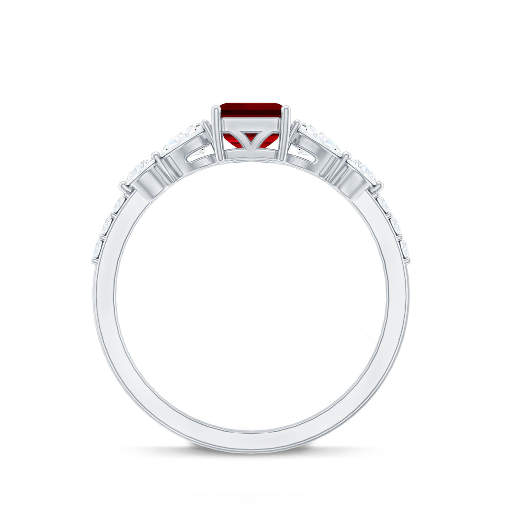 Certified 2.2 Carat Lab Grown Ruby Emerald Cut Engagement Ring with Side Stones