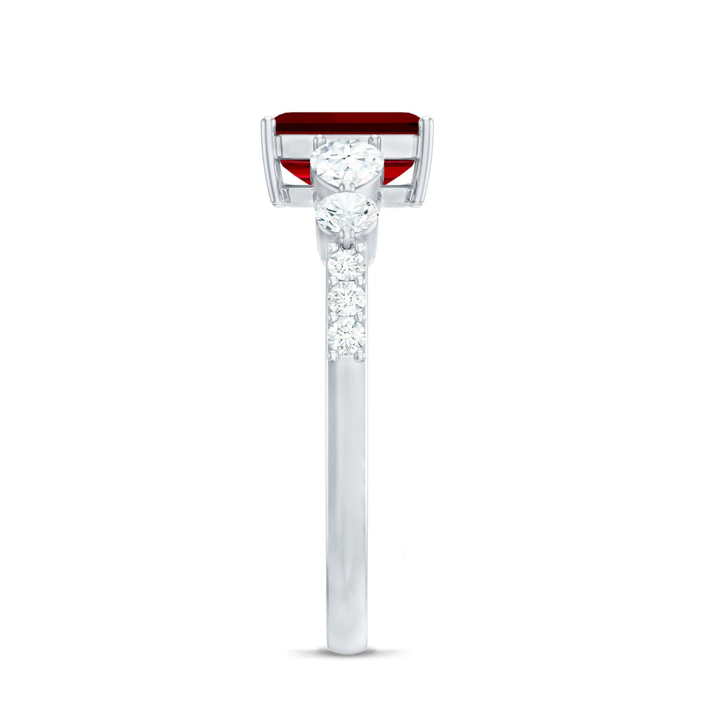 Certified 2.2 Carat Lab Grown Ruby Emerald Cut Engagement Ring with Side Stones
