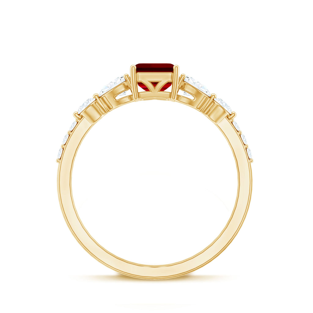 Certified 2.2 Carat Lab Grown Ruby Emerald Cut Engagement Ring with Side Stones