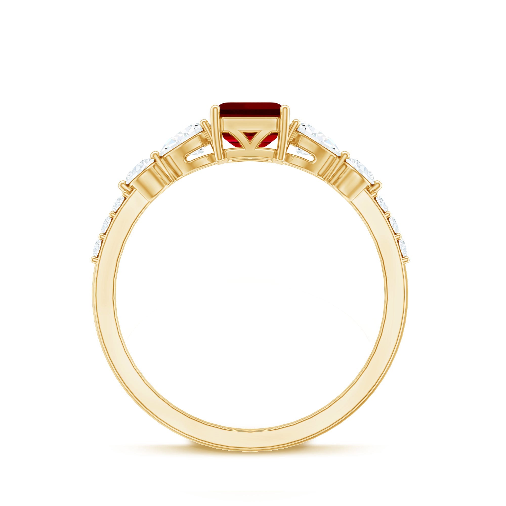 Certified 2.2 Carat Lab Grown Ruby Emerald Cut Engagement Ring with Side Stones