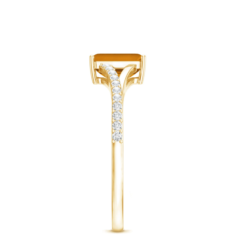 Real Citrine Emerald Cut Engagement Ring with Diamond Split Shank
