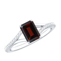 Certified Natural Garnet Emerald Cut Engagement Ring with Diamond Split Shank