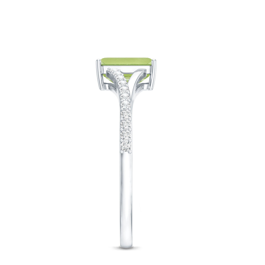 1.8 Carat Peridot Emerald Cut Engagement Ring with Diamond Split Shank