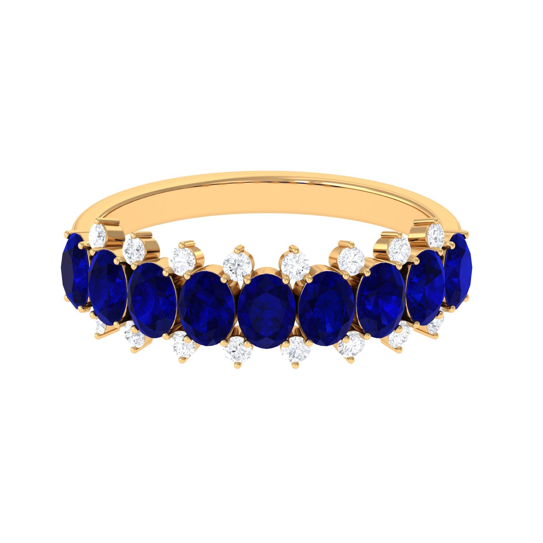 Natural Oval Blue Sapphire Half Eternity Band with Diamond